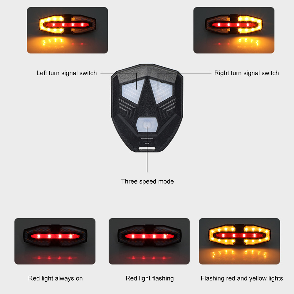 Rechargeable Bike Tail Light with Turn Signals Bicycle Rear Light Wireless Remote Control Warning Cycling Light for Night Riding