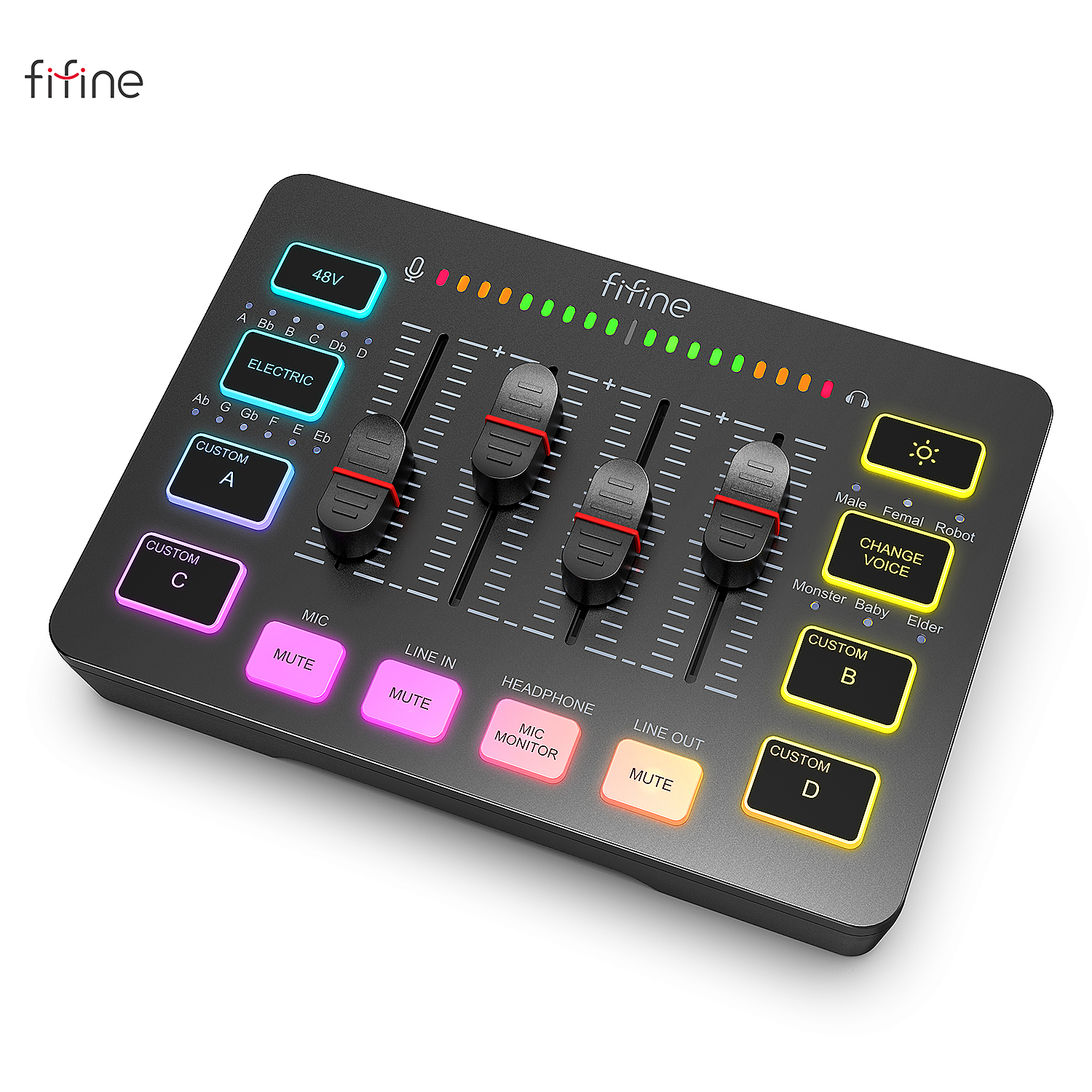 Fifine-ビデオゲームオーディオミキサー,ストリーミングシステム,4チャンネル,rgbミキサー,xlrマイクインターフェース,ゲームボイス,ポッドキャスト,アンプ,sc3