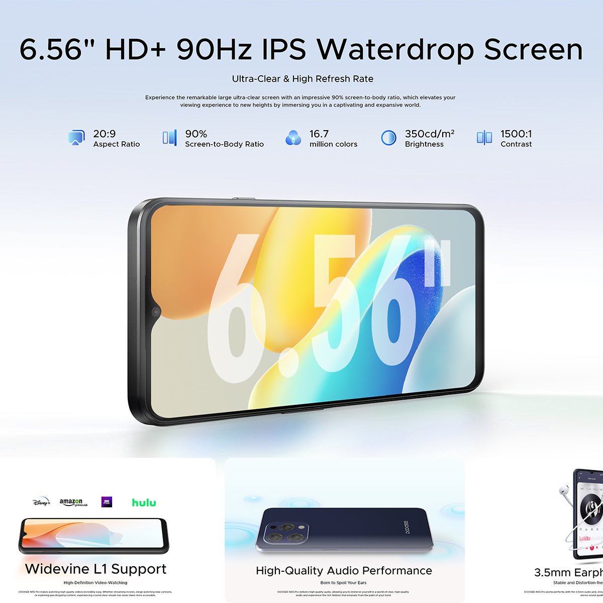 World Premiere DOOGEE N55 Pro Smartphone 6.56" 90Hz IPS 6GB RAM + 256GB ROM 5150mAh Battery Android 14 Face Unlock Widevine L1