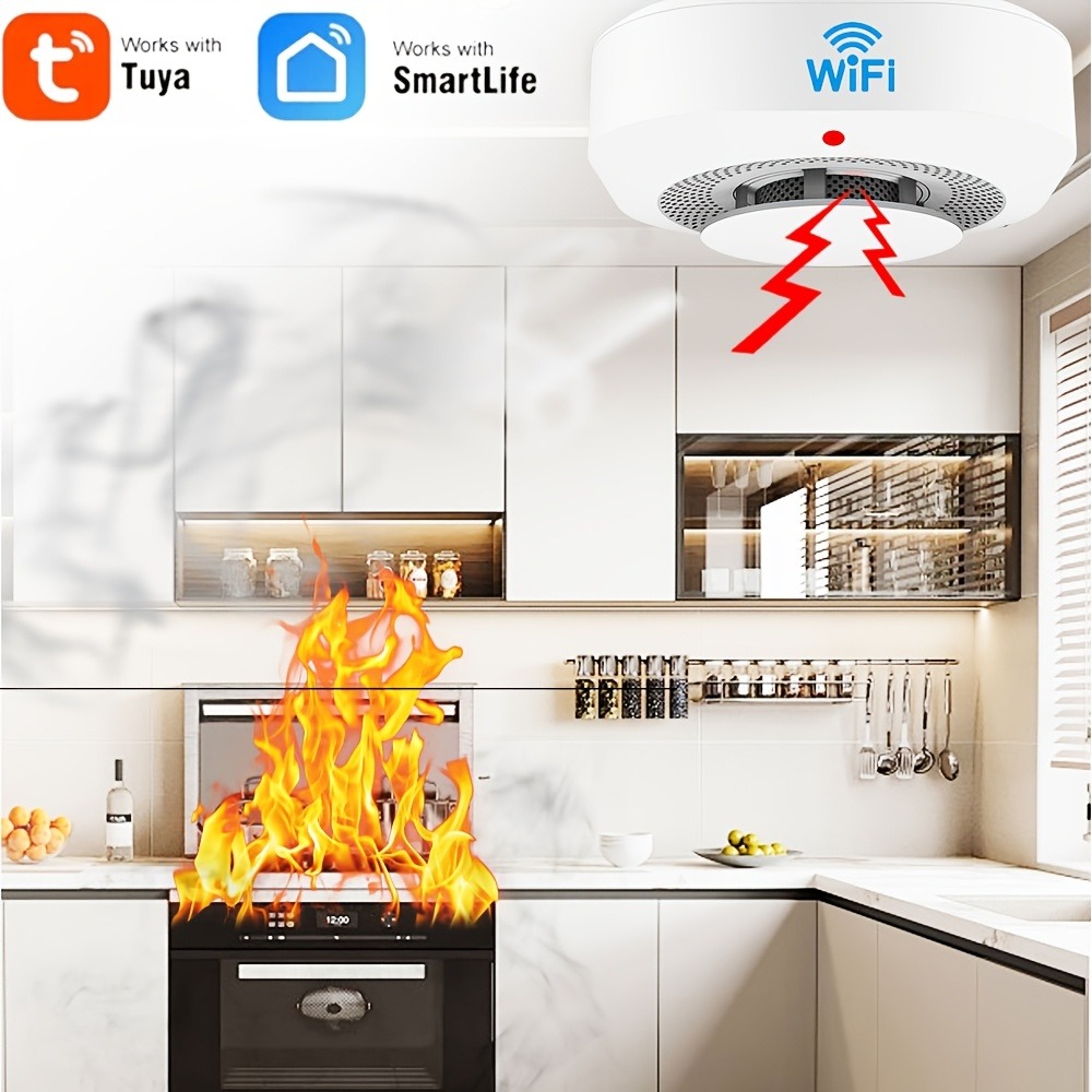 XUK WiFi Smart Smoke Alarm with App Alerts,Low Power Consumption,Battery-Powered(Batteries Not Included),Smoke Alarms For Home