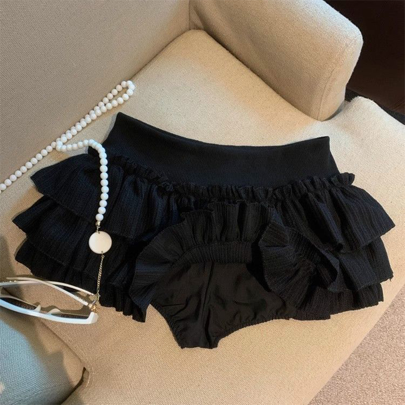 Süße Puffy Kuchen Frauen Röcke Koreanische Mode Geraffte Rüschen Mini Rock Campus Harajuku Casual Vielseitig Elastische Taille Solide Rock