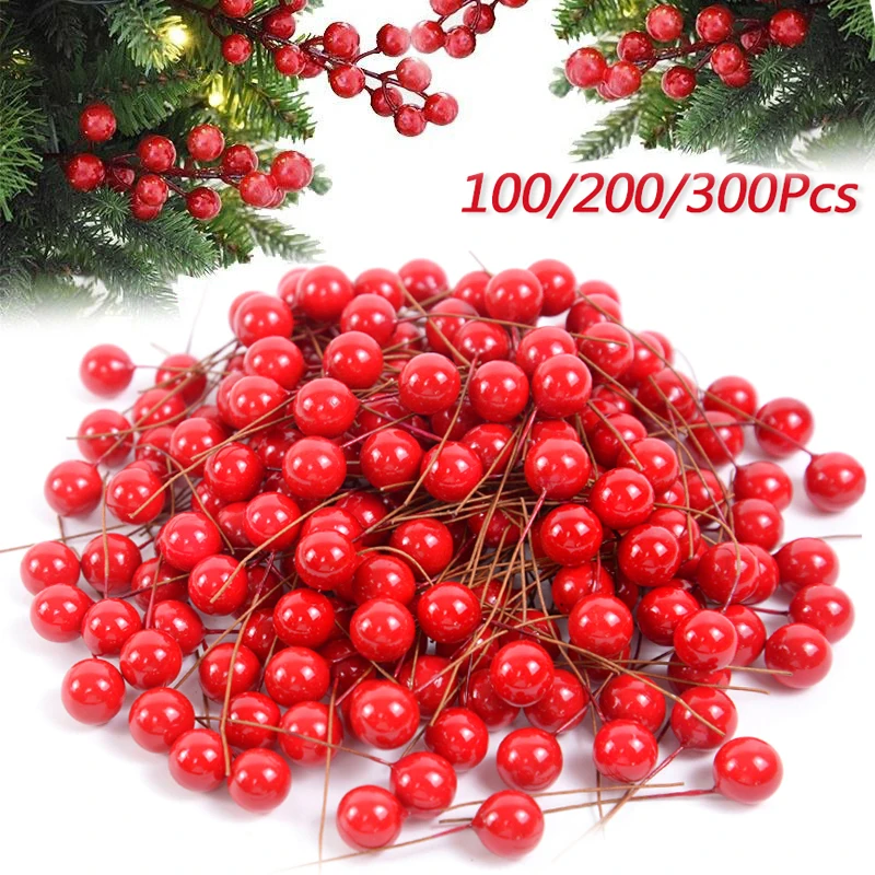 50-300 Uds estambres de perlas flor Artificial bayas pequeñas cereza para caja de regalo de fiesta de boda corona DIY de Navidad decoraciones para el hogar