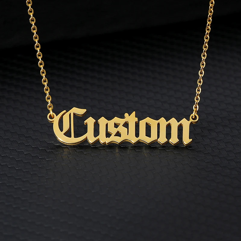 Alte englische individuelle Namensketten für Damen und Herren, Edelstahl, individuelle Halskette, Anhänger, personalisierter Goth-Halsketten-Schmuck