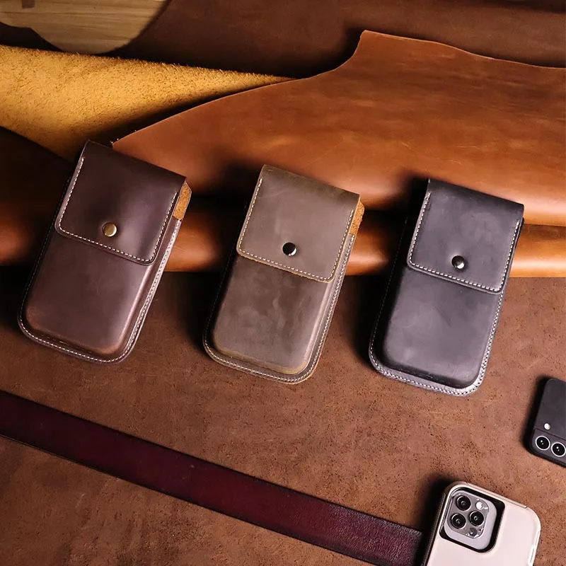 1 pcreal Leder Handy hülle für Männer, Retro-Serie, Outdoor-Begleiter, um Ihre Hände zu befreien, lässiges Geschenk