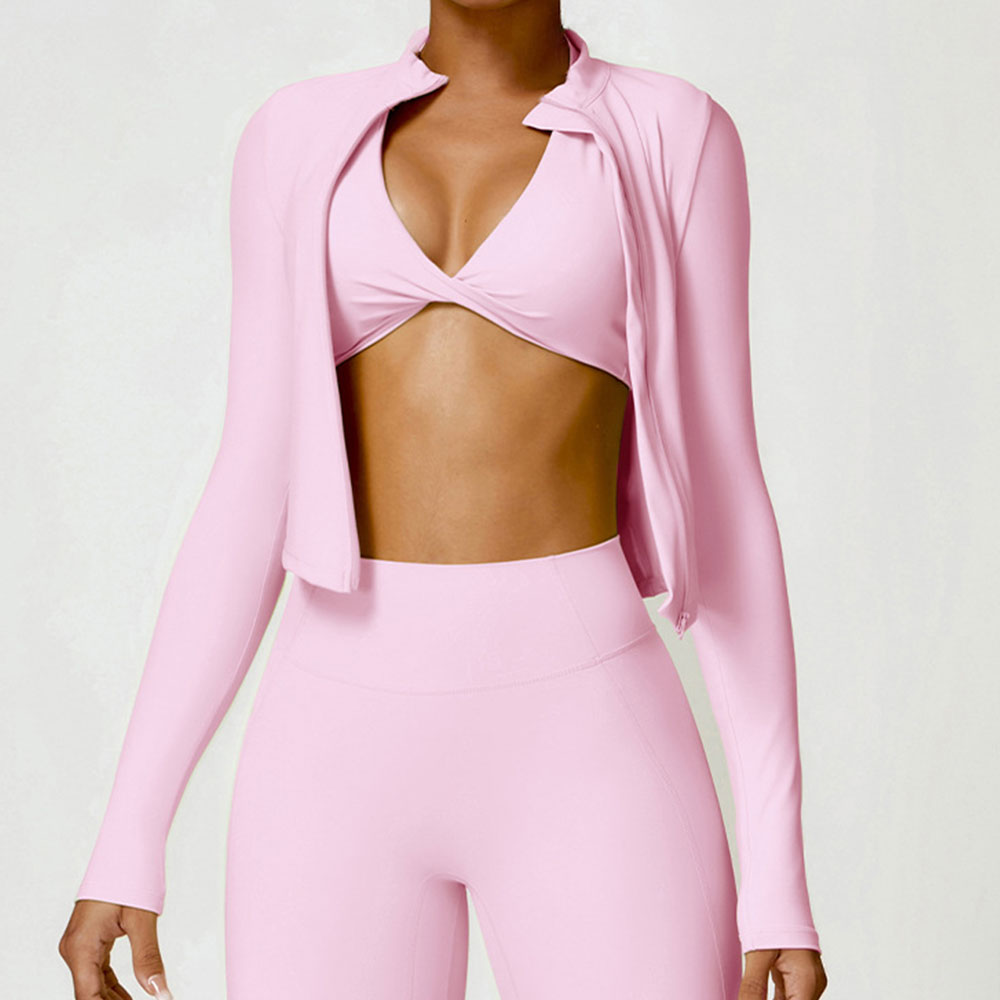 Camiseta de ejercicio para gimnasio para mujer, ropa deportiva de manga larga para Yoga, chaqueta con cremallera superior, camisetas de entrenamiento con realce para gimnasio, ropa deportiva para correr y ciclismo