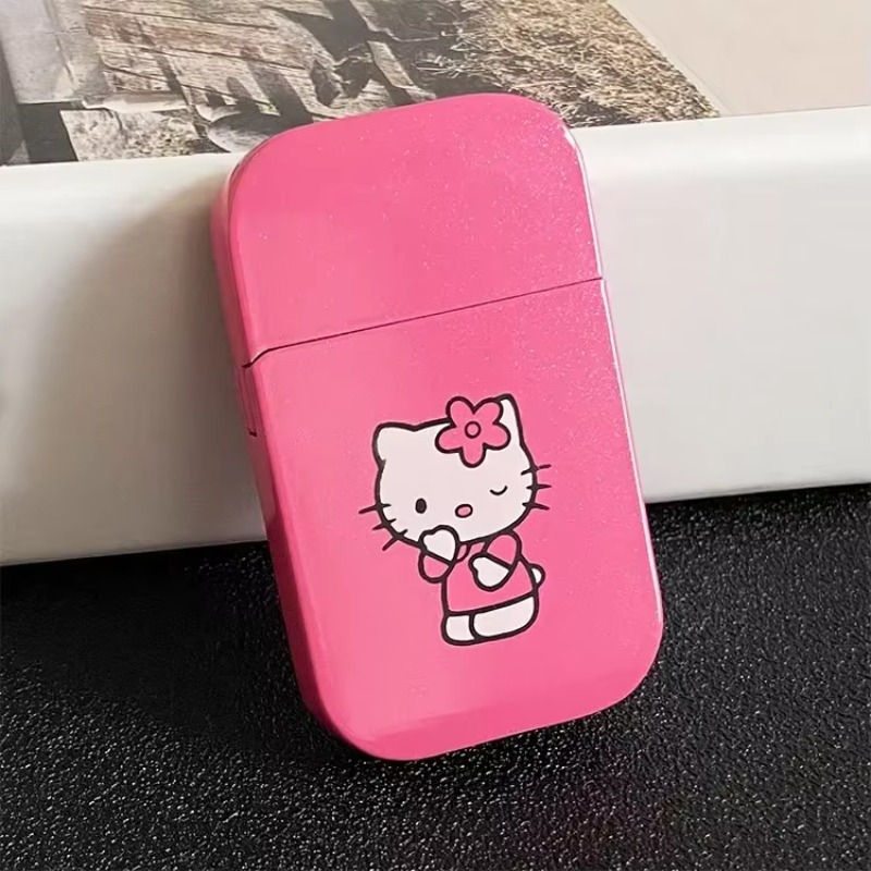 Creative Metal Windproof Cute Hello Kitty Lighter Kawaii MyMelody Kuromi Cinnamo Sanrioed Red Flame Lighters Fast Delivery Gift