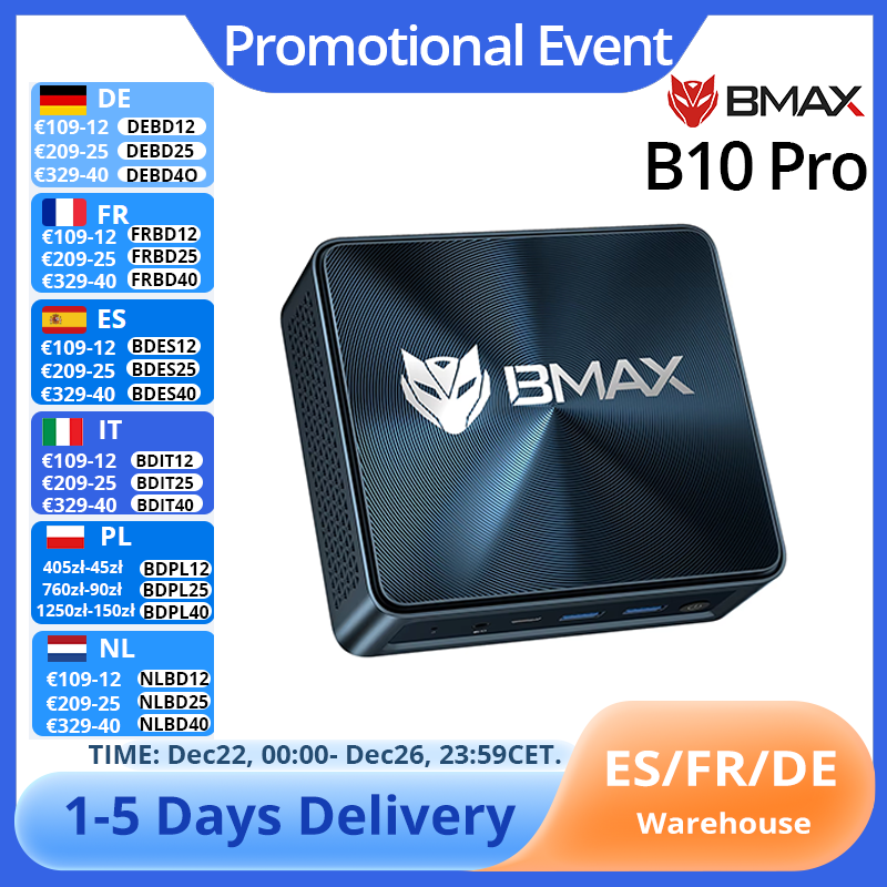 BMAX B10 Pro Mini PC Intel 13.a generación i7-13620H 10 núcleos Máx 4,9 GHz 24GB LPDDR5 RAM 1TB SSD WiFi 6 Bluetooth 5.2