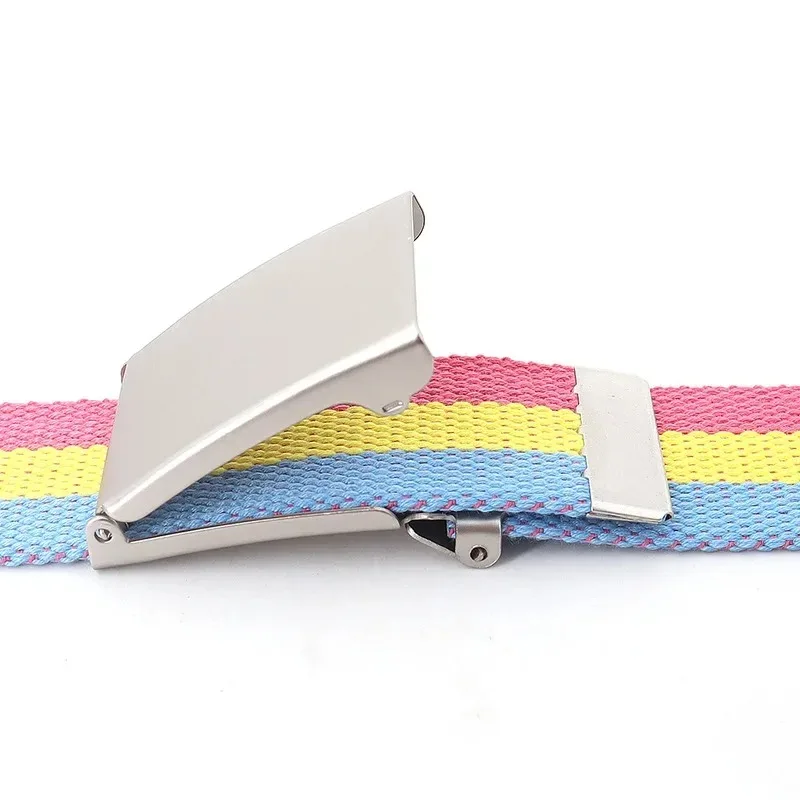 Cinturón de lona con rayas arcoíris, cinturón ajustable para pantalones vaqueros, cinturón para viajes al aire libre, cinturón con hebilla de Metal para mujer, multicolor