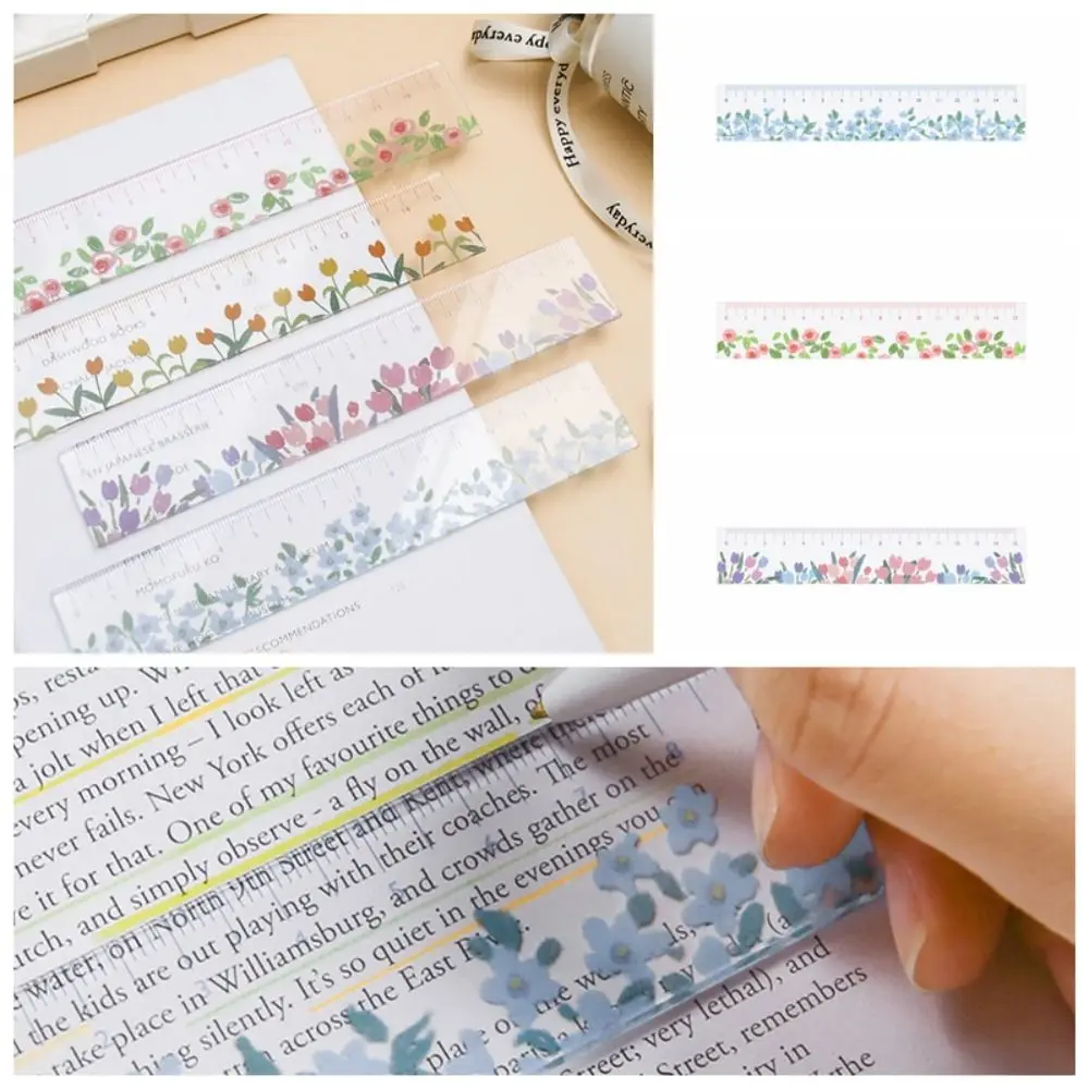 Creative Multifunction 15cm Straight Ruler Transparent Acrylic Math Drawing Ruler Double-duty Tulip DIY Drawing Tools Student
