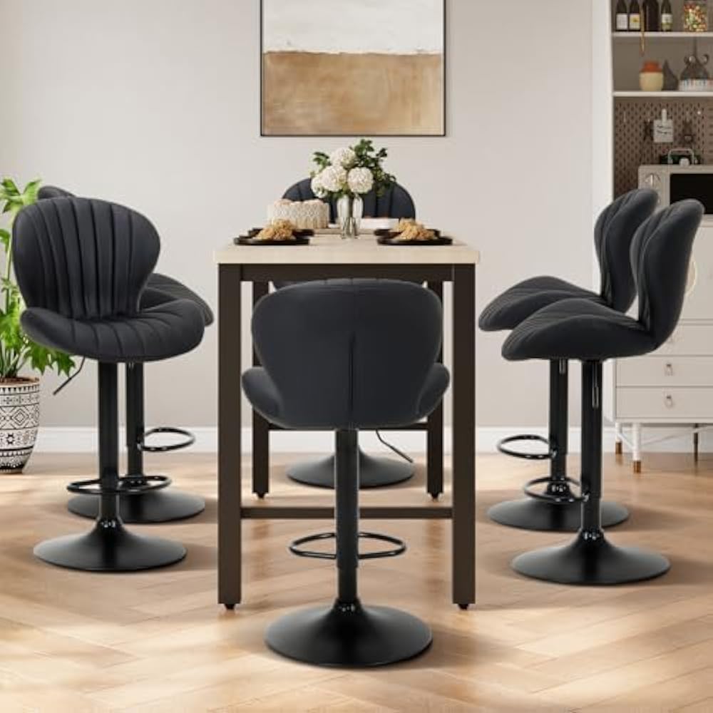 Bar Stools Set of 4, Swivel Bar Chairs, Adjustable Faux Leather Upholstered Barstools Counter Height with High Backrest