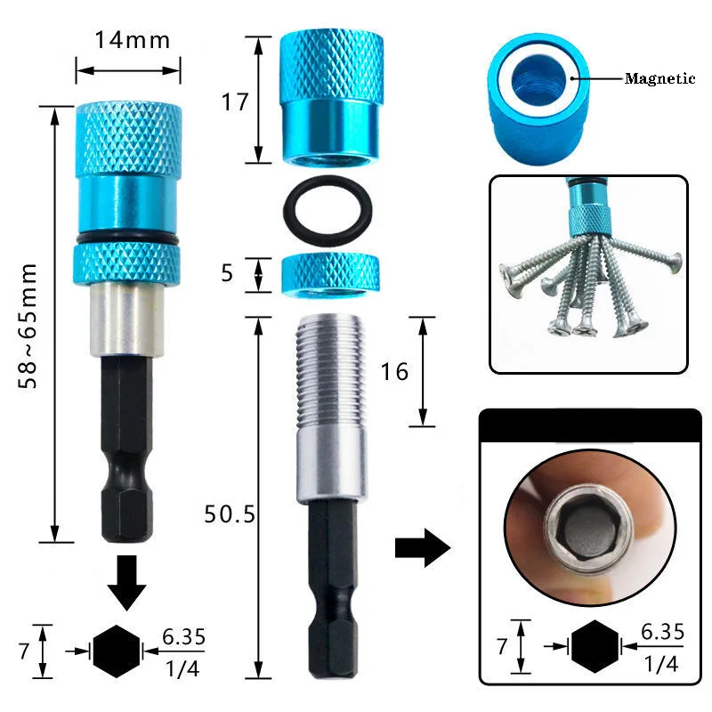SenNan 1pcs Hex Shank Screw Depth Magnetic Screwdriver Bit Holder 1/4" Hex Driver with Drill Bits Bar Extension Scewdriver Bit