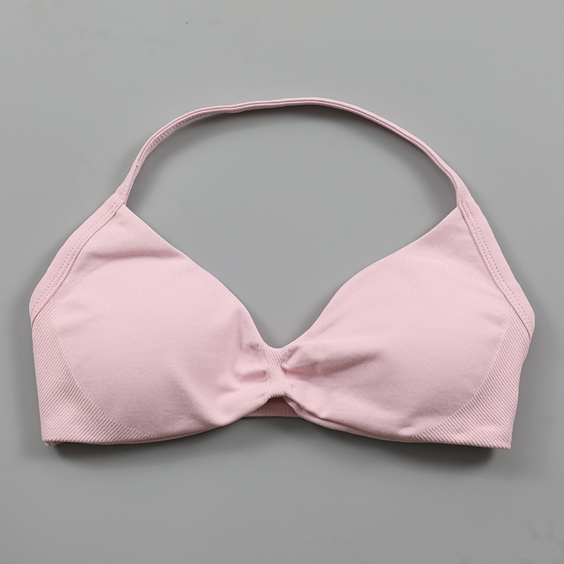 Sujetador de tiras de impacto para mujer, sujetadores deportivos de Yoga con cuello Halter fruncido, Top corto de gimnasia sin costuras con espalda descubierta y almohadillas extraíbles