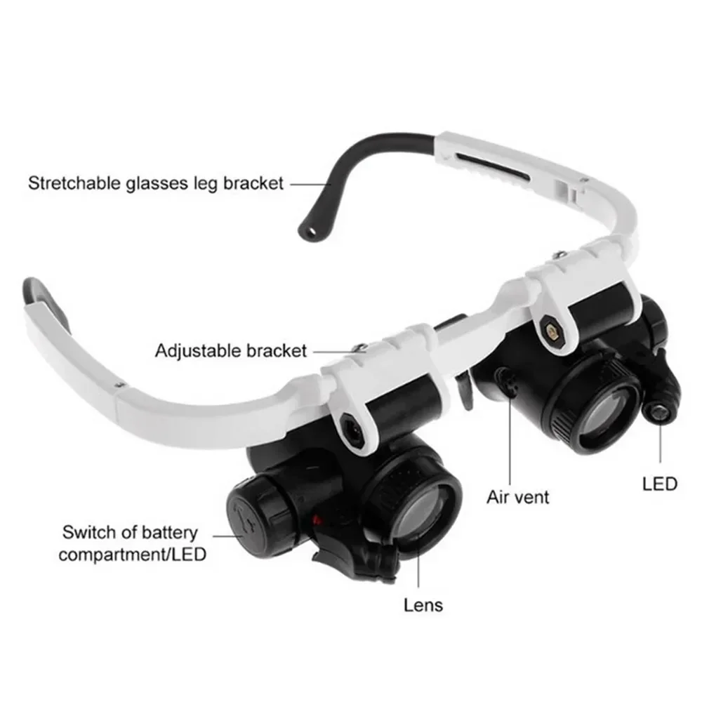 Lente d'ingrandimento 8X/15X/23X Orologiaio da gioielliere con luce a LED Lente d'ingrandimento telescopica per fascia Occhiali da lettura Lenti di ingrandimento Occhiali
