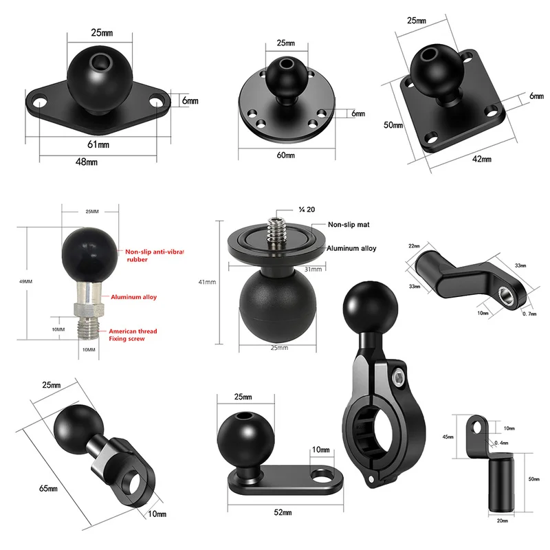 1 Inch Bóng Đầu Mount Adapter Xe Đạp Xe Máy Tay Cầm Kẹp Gương Chiếu Hậu Chân Đế Cho GoPro 10 9 8 Camera MTB RAM Gắn