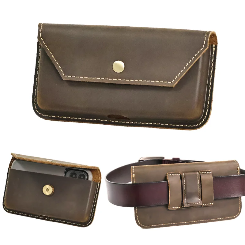 1pcmen's Top Layer Rindsleder Handy Hüft tasche, Echt leder Freizeit Brieftasche, multifunktion ale Herren Hänge tasche