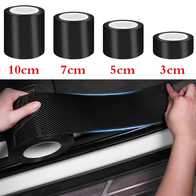 1-2 uds Nano fibra de carbono pegatina de coche pasta Protector tira DIY película protectora automotriz alféizar de puerta lateral cinta antiarañazos
