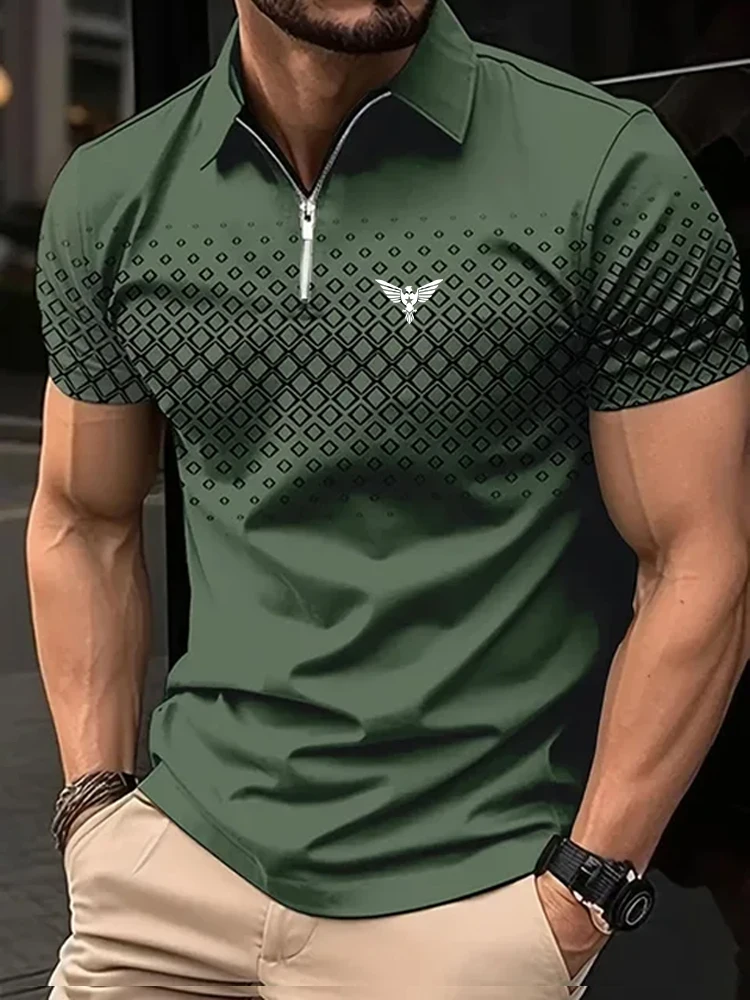 Polo da golf con zip da uomo Sport e outdoor Casual Quarter Zip Manica corta Moda Streetwear Check Polo con zip primaverile ed estiva