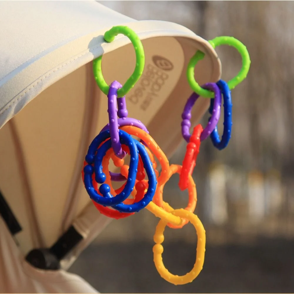 24pcs/set Stroller Plastic Connecting Rings Early Education Clip on Teething Rings for Babies Multicolor Multifunctional