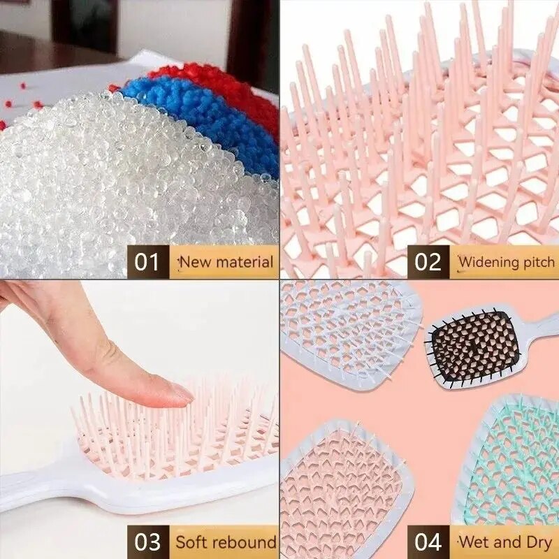 Cabeça massagem oco pente favo de mel pente molhado e seco estilo costela pente anti-perda de cabelo couro cabeludo massagem almofada de ar pente