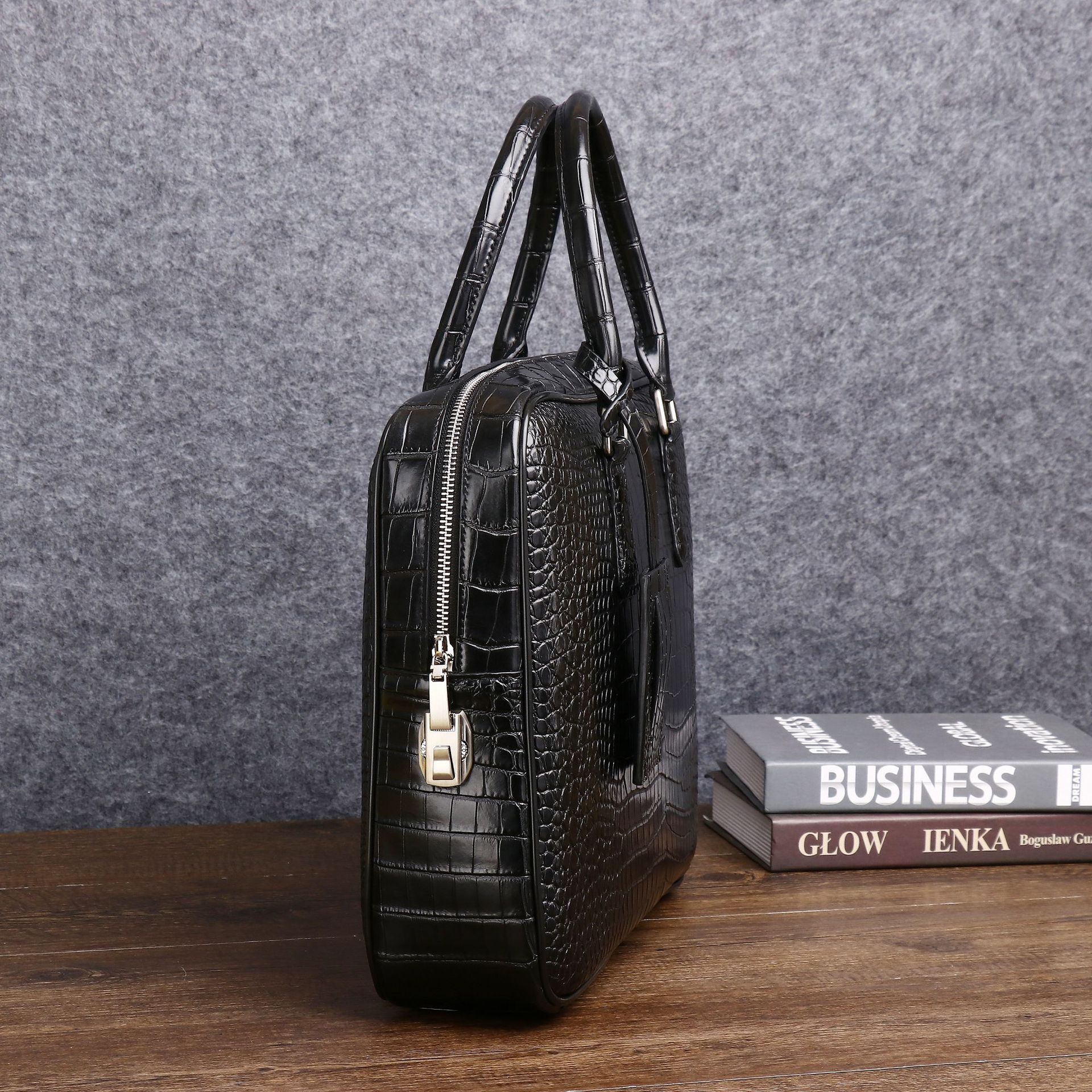 Neue Krokodil Bauch Muster Handtasche Große Kapazität Aktentasche Datei Business männer Trendy Computer Tasche Leder Aktentaschen Männer Taschen