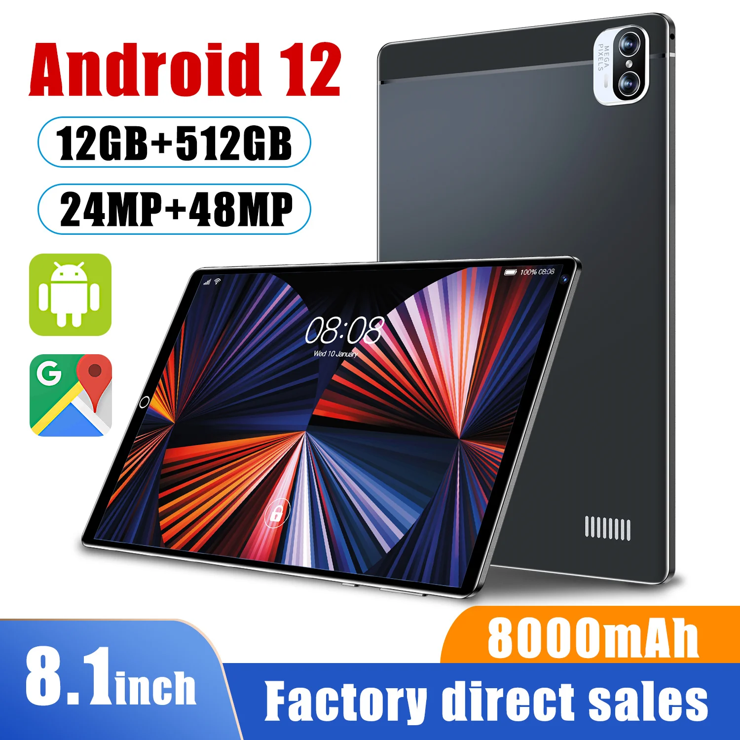 2023 versión Gobal X5 Android Tablet Pc 8 pulgadas Android 12 12GB 512GB Deca Core GPS WPS 5G WIFI Bluetooth gran oferta portátil