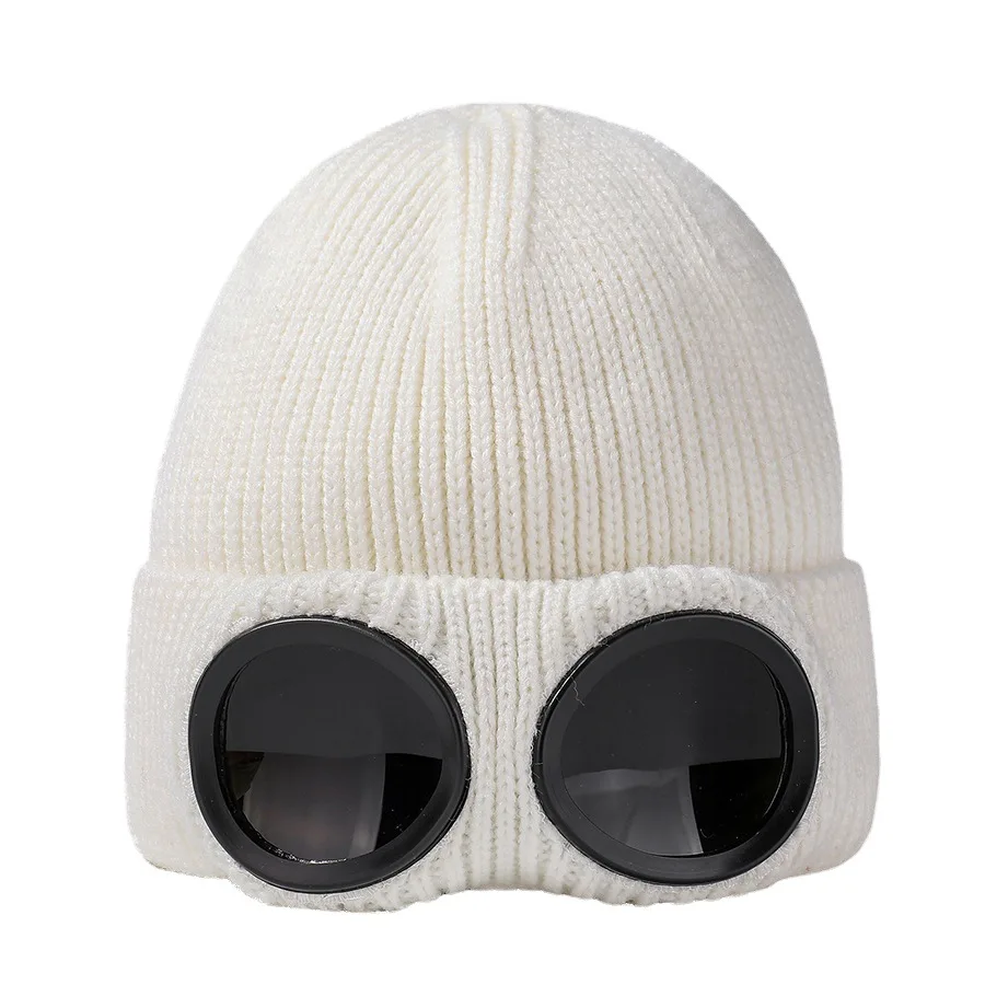 Gafas a prueba de viento para hombres y mujeres y gorro de punto de esquí de cachemira gorro de lana cálido de color sólido