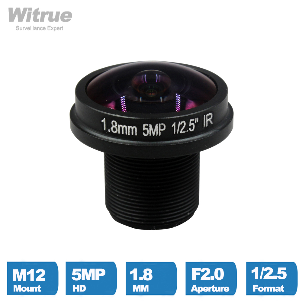 Объектив камеры Witrue CCTV HD 5MP «рыбий глаз» 1,8 мм M12 180 градусов, широкий угол обзора F2.0 1/2,5 дюйма для камер видеонаблюдения