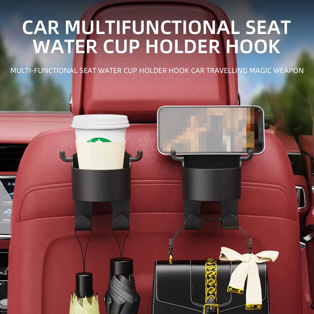 2 ชิ้นรถที่นั่ง Headrest Hook Hanger จัดเก็บ Universal พร้อมถ้วยสําหรับกระเป๋าถือ Fit Universal รถอุปกรณ์เสริม