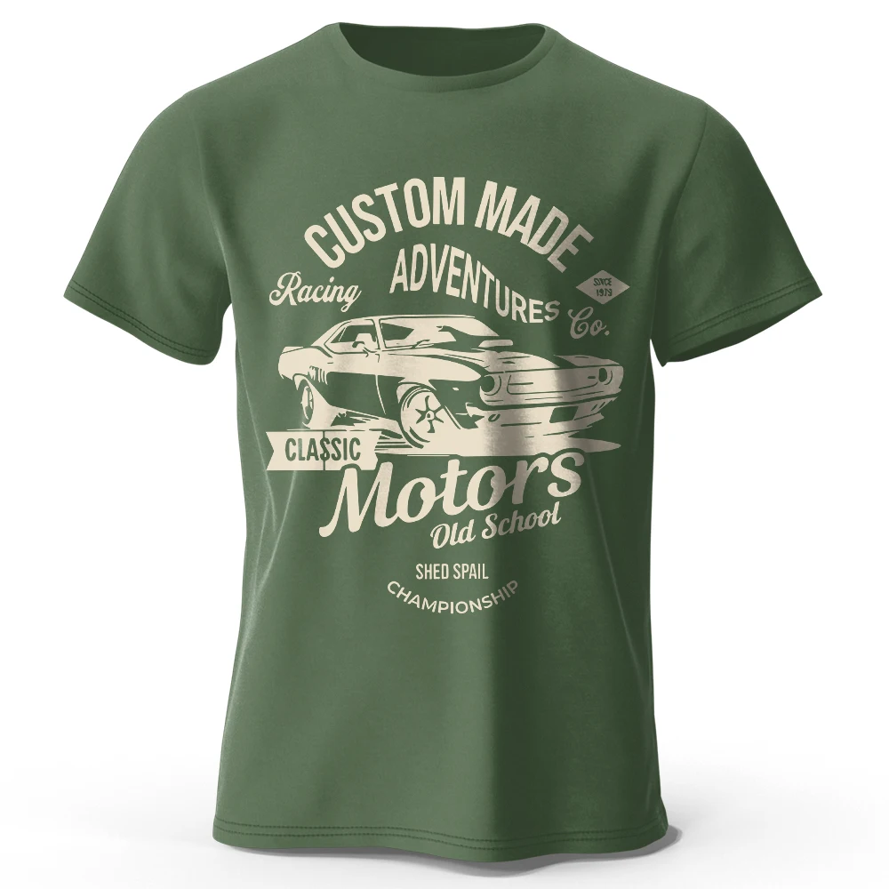 Motores masculinos impressos camiseta 100% algodão oversized vintage velha escola gráfico camisetas para homens mulheres verão topos