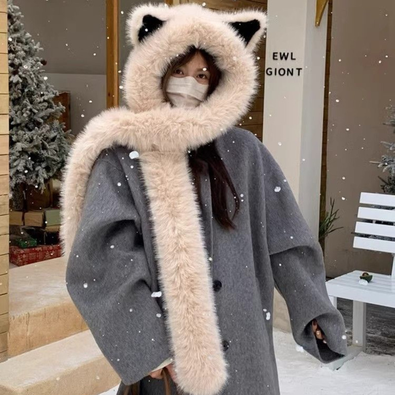 Trendy warme dikke pluche vos oor capuchon pluizige muts sjaal voor vrouwen herfst en winter koude bescherming oorhoed hoofddeksels accessoires