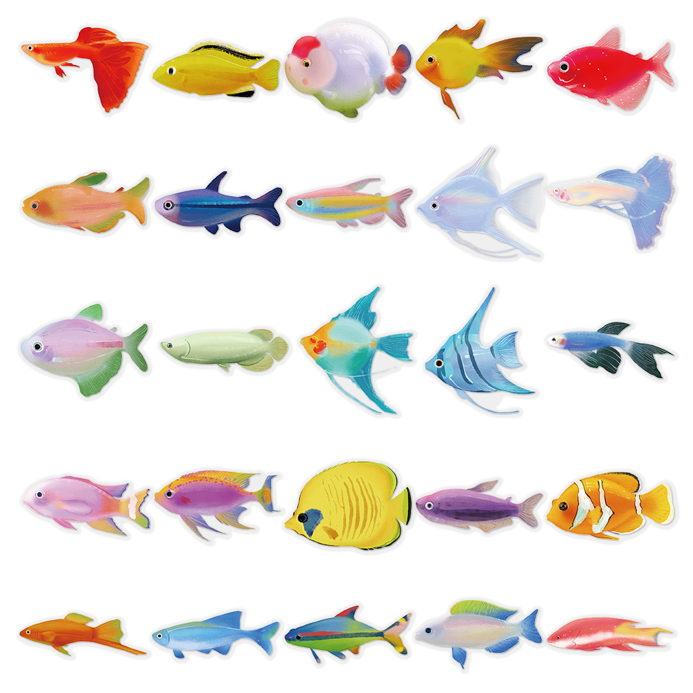 50 STKS Vis Transparante Stickers Laptop Sticker Woonkamer Plakboek Skateboard Bagage Art Waterdichte Telefoon Graffiti Stickers