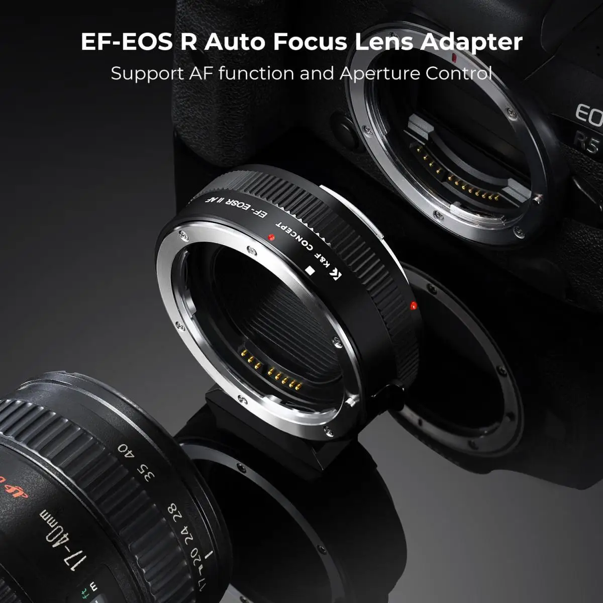 K&F Concept EF to EOS R Adapter Auto Focus Lens Mount Adapter for Canon EF EF-S Lens to Canon EOS R/RF R3 R6 R50 Mount Cameras
