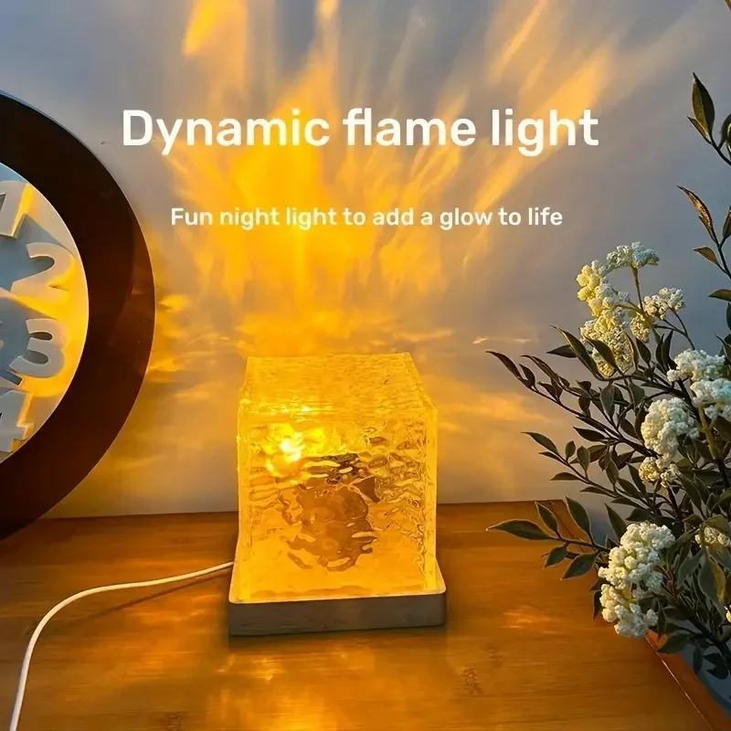 Projetor de ondulação de água led luz noturna 16 cores chama rgb lâmpada de cristal regulável para sala de estar estudo quarto decoração de casa luz