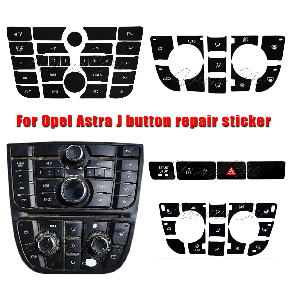 Pegatina de botón J para Opel Astra, reparación de Panel de Radio climática para Vauxhall Astra J GTC, accesorios de coche, reacabado, interruptor Meriva B