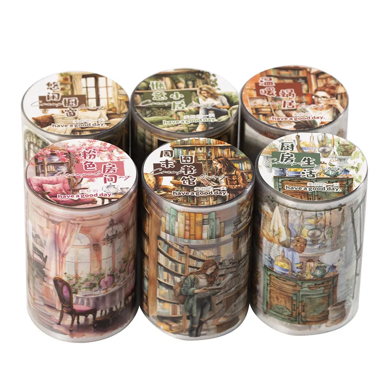 Mr. Paper 빈티지 스티커 테이프, 거실 조경 콜라주 장식 재료, 가정용 스티커 테이프, 6 가지 스타일