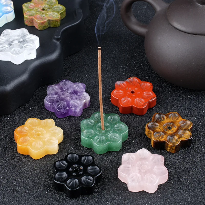 1pc pedra natural cristal ágata base de lótus incenso der base de incenso cristal fragrância sto ense titular pequeno ornamento acessórios