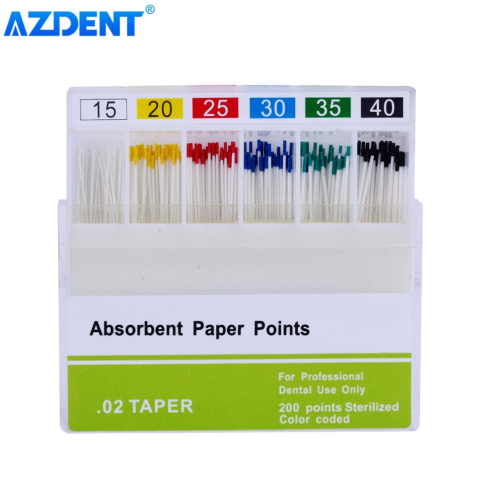 Puntos de papel absorbentes dentales AZDENT, puntas de papel absorbentes de humedad, cónicas 0,02 0,04 0,06 F1 F2 F3, consumibles para clínicas dentales