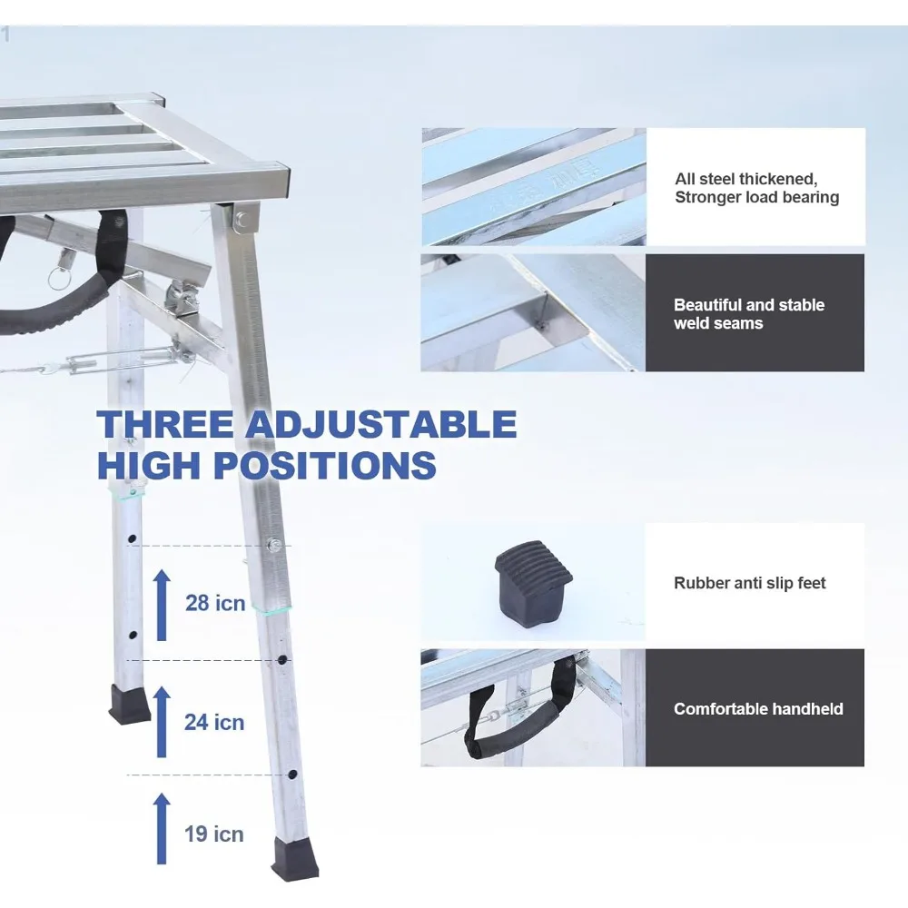 Work Platform Adjustable Height Steel Portable Scaffolding Platform 380 LBS Load Capacity 38''X12 Folding Step Ladder Drywall Pa