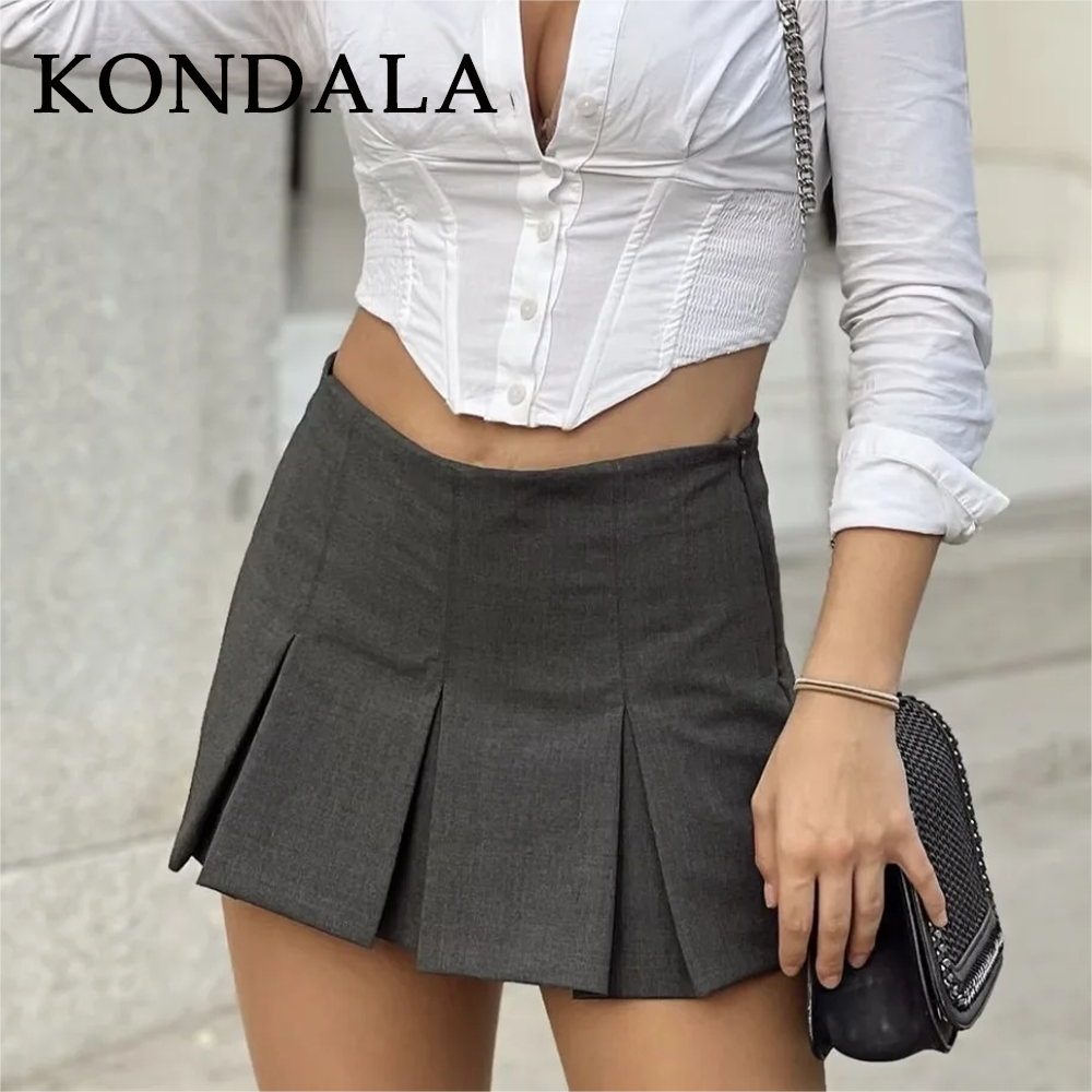 KONDALA 2025 Autunno Inverno Donna Casual Minigonne a strati Moda Vintage Solid High Wasit Ruffles Pieghe Pantaloncini sexy Gonne