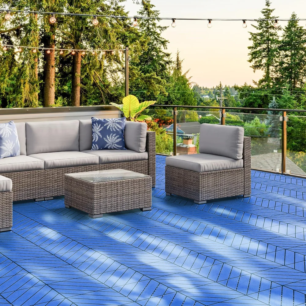 Plastic Interlocking Tiles, 44 Patio Tiles, 12" x 12" for Poolside Balcony Backyard Patio Deck Tiles, Blue
