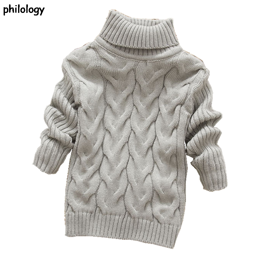PHILOLOGÍA 2T-8T color puro invierno niño niña chico grueso bajo de punto camisas de cuello alto sólido suéter de cuello alto