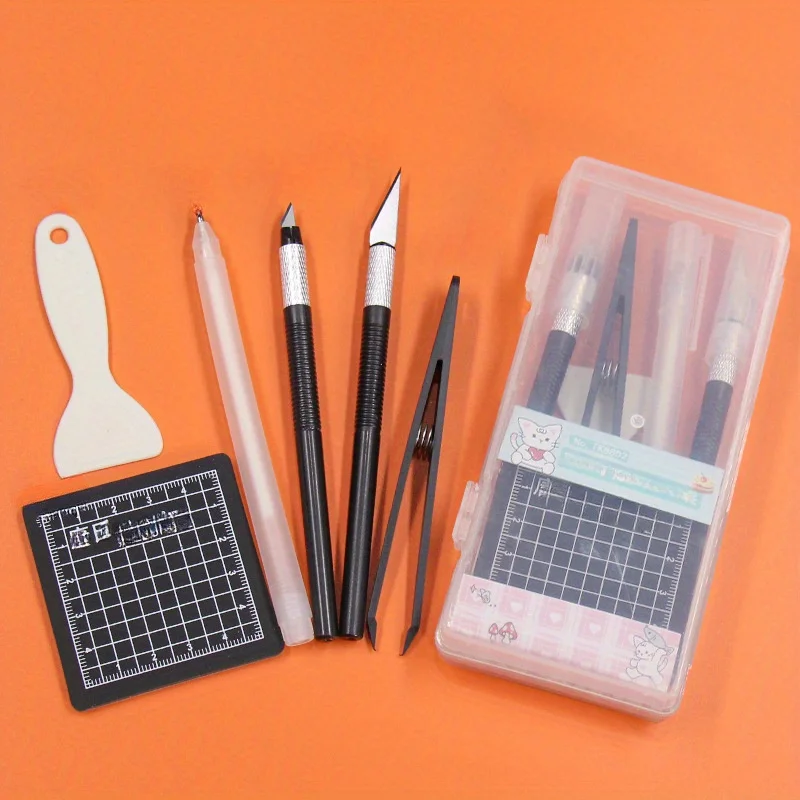 DIY Craft Tool Set with Cutting Pad, Precision Engraving Knife, and Sticker Dispenser  Includes Multiple Tools in  Organizer Box