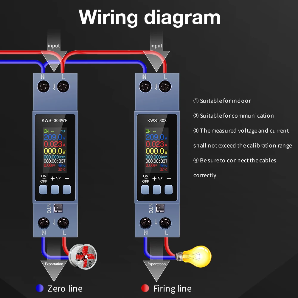 KWS-303 8-in-1-Leistungsmesser, intelligenter Schalter, multifunktionaler AC-Meter, Timer, Relais, Führungsschiene, Typ Messschalter, 85–290 V, Energiezähler