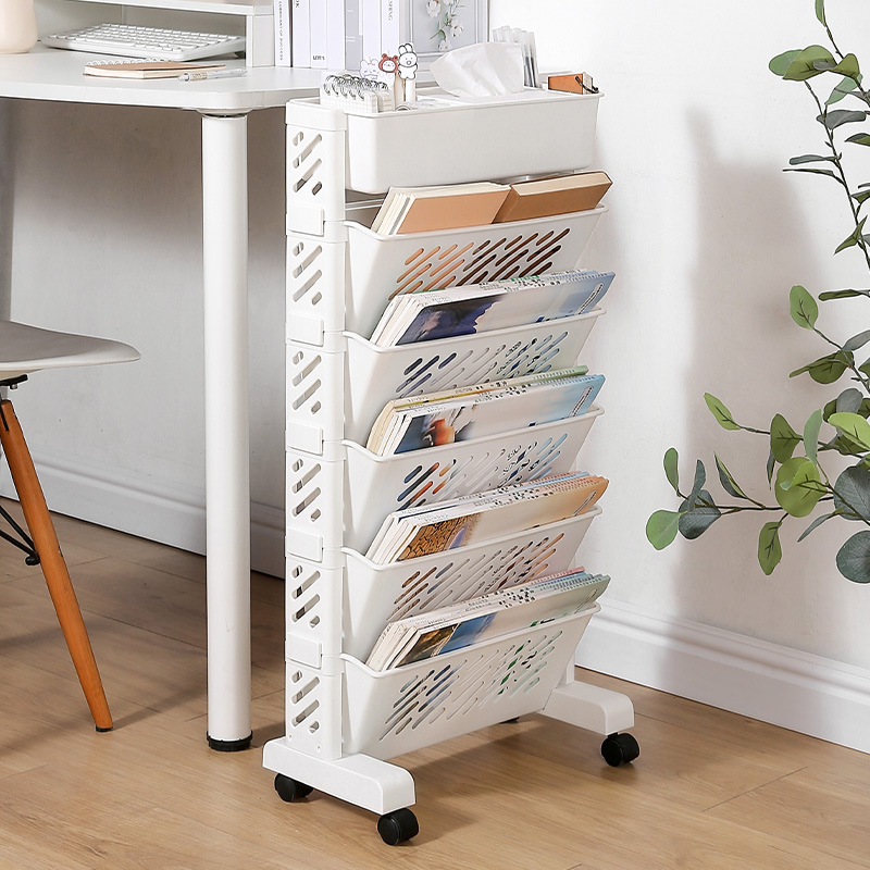 Movable Multi-layer Bookshelf Office Books Document Data Magazine Storage Rack Household Kitchen Cart Rack Clutter Organizer