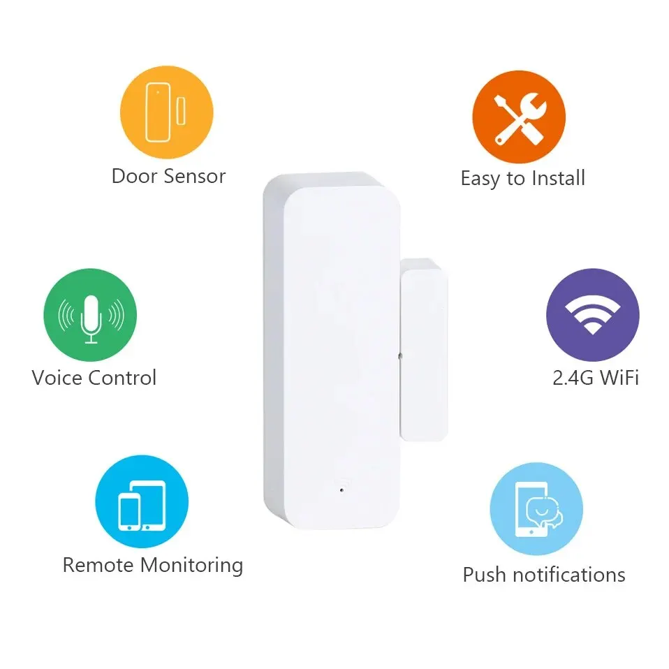 Tuya WiFi-deursensor Raamcontact Open Dicht Tuya APP Afstandsbediening Compatibel met Alexa Google Assistant