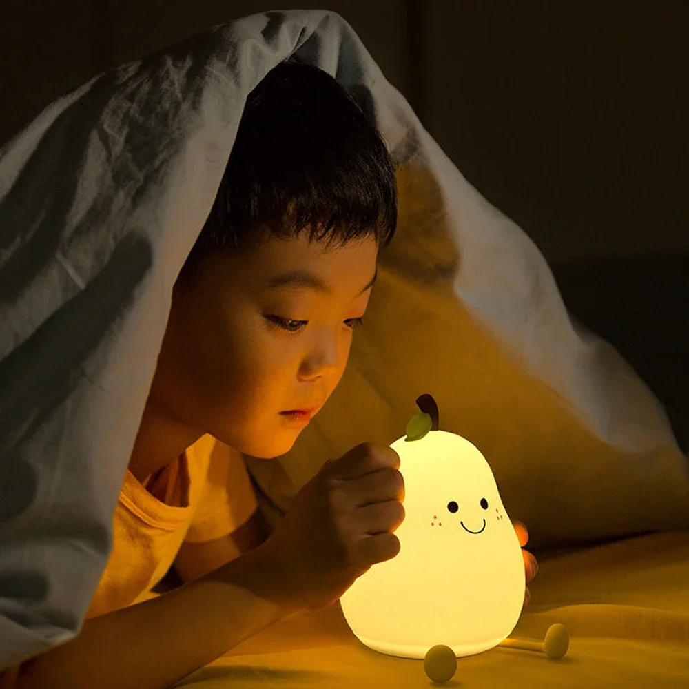 RGB Night Light Pear Shape USB ชาร์จหรี่แสงได้ห้องนอนตกแต่งข้างเตียงโคมไฟซิลิโคนเด็กของขวัญ