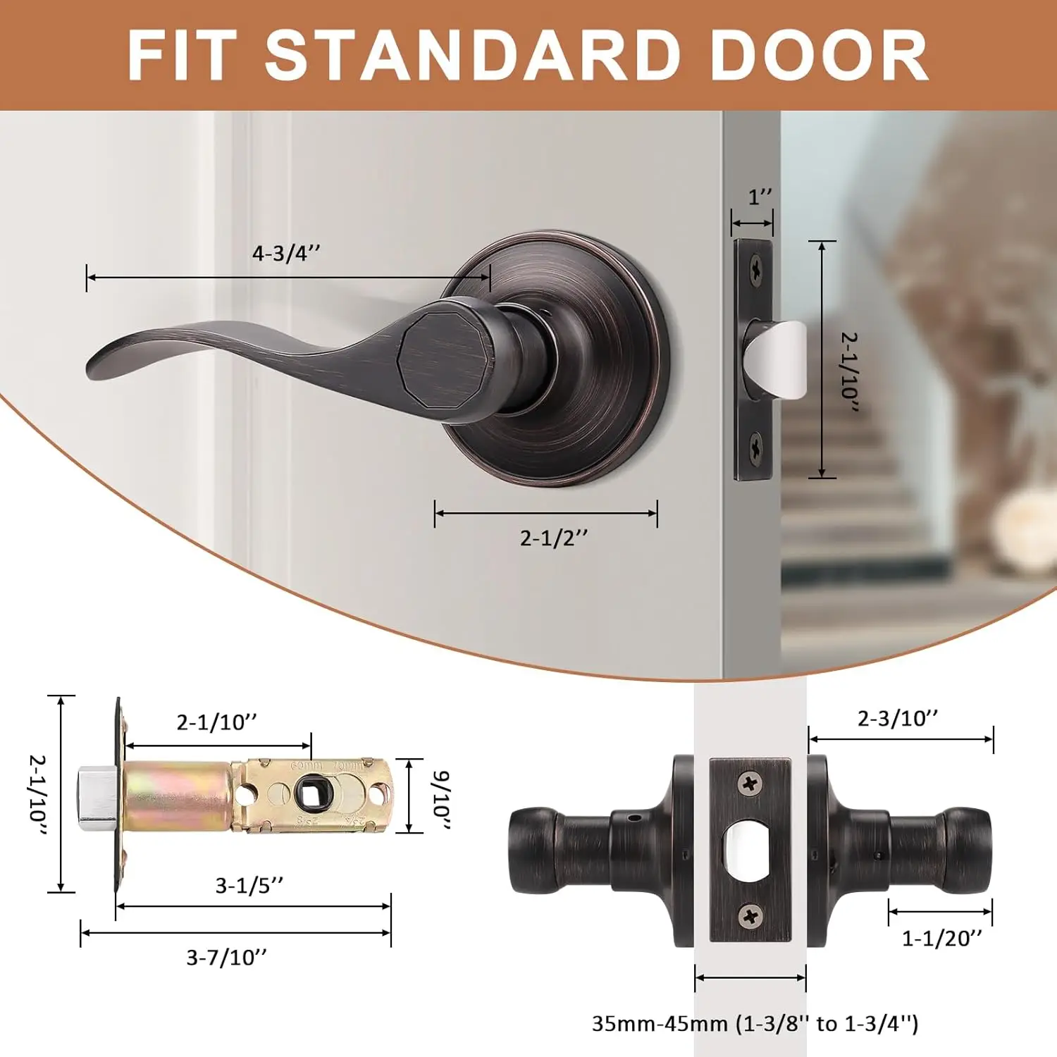 Door Lever [Non-Locking Lever Set], Non-Locking Door Handle Set for Hallway or Closets