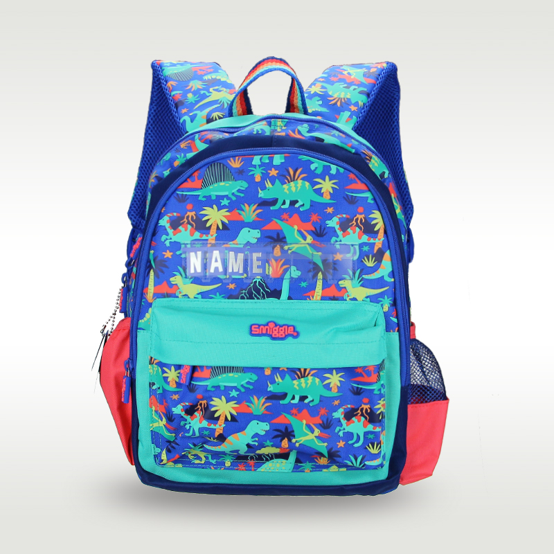 Australia original Smiggle hot-selling children's schoolbag boy cool blue-green dinosaur card primary school backpack 14 inches