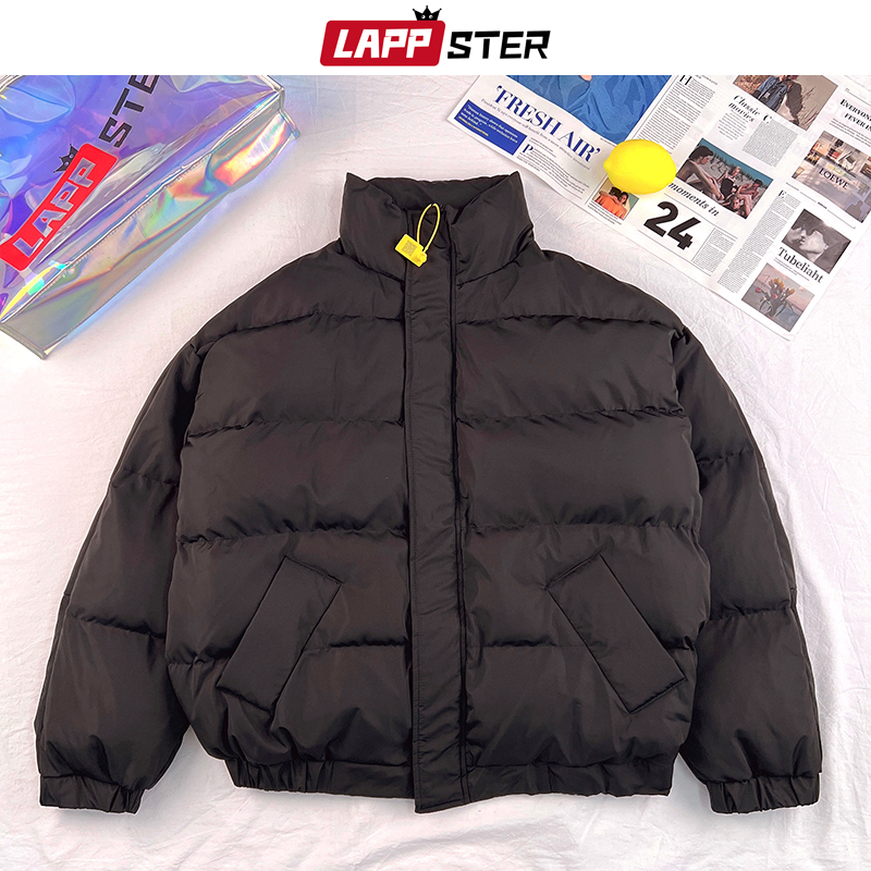 Lappster-男性用の特大のふくらんでいるジャケット,防水冬のコート,無地の原宿,黒のバブルコート,フード付きパーカー,韓国のファッション,y2k