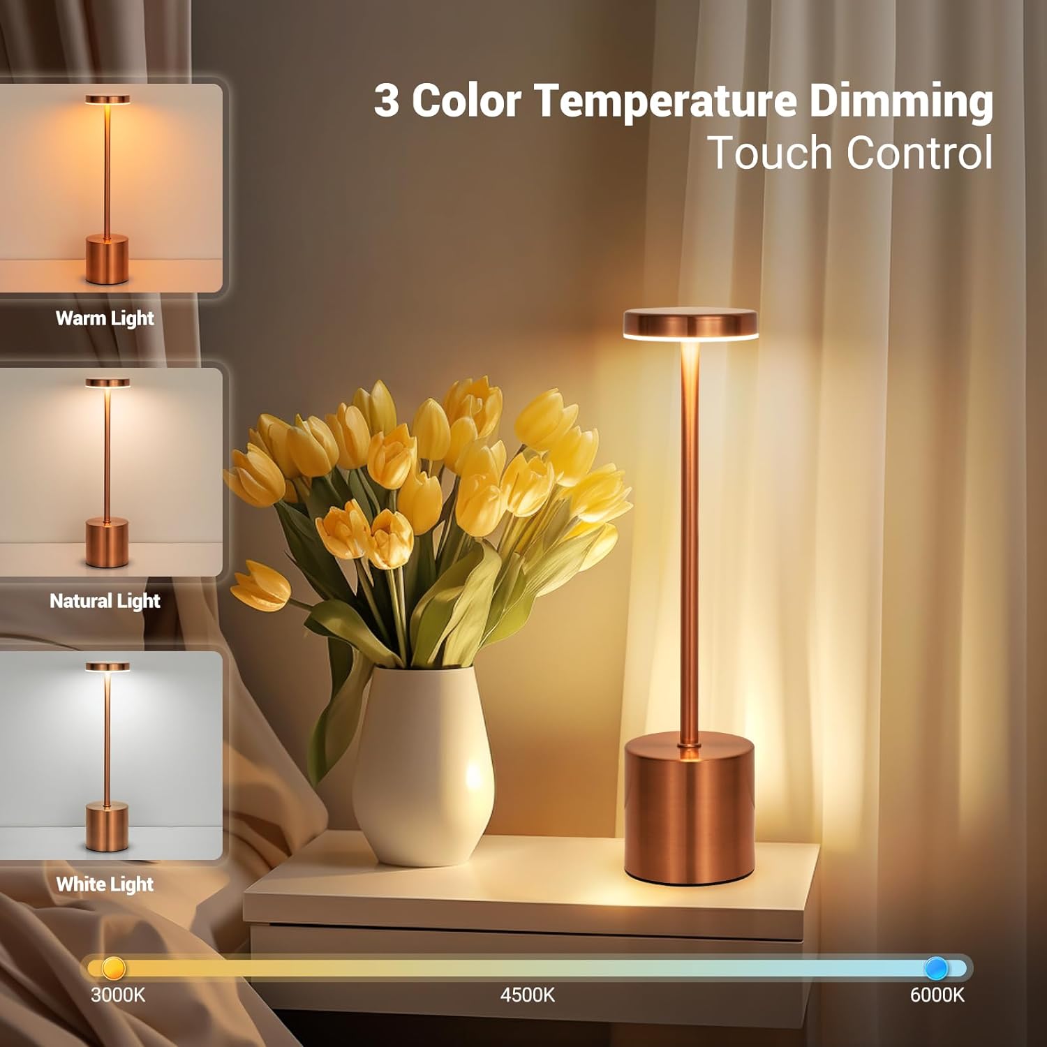 Recarregável Candeeiro de Mesa LED com Sensor de Toque, Desktop Night Light, Lâmpada de Leitura sem fio, Restaurante, Hotel, Bar, Decoração Do Quarto